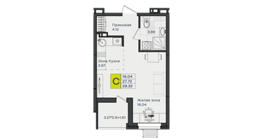 Студия, 29 м²