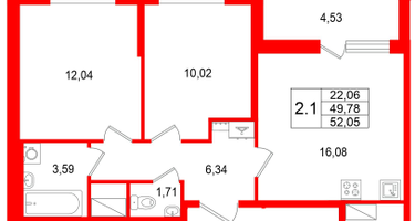 2-к. квартира, 49&nbsp;м²