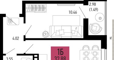 1-к. квартира, 32&nbsp;м²