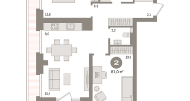 2-к. квартира, 81&nbsp;м²