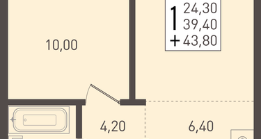 1-к. квартира, 43 м²