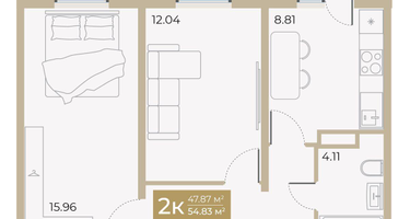 2-к. квартира, 47 м²