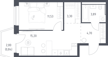 1-к. квартира, 39&nbsp;м²