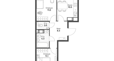 2-к. квартира, 48&nbsp;м²
