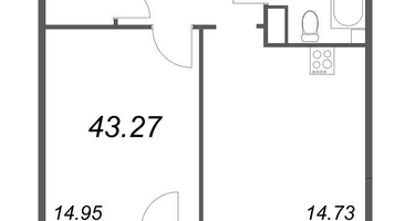 1-к. квартира, 43&nbsp;м²