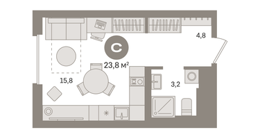 Студия, 23&nbsp;м²