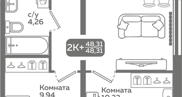 2-к. квартира, 48&nbsp;м²
