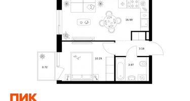 1-к. квартира, 35 м²