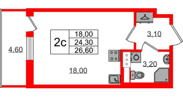 Студия, 24&nbsp;м²