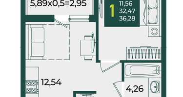 1-к. квартира, 36 м²