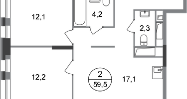 2-к. квартира, 59&nbsp;м²