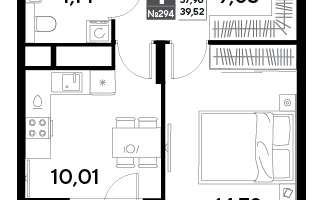 1-к. квартира, 39&nbsp;м²