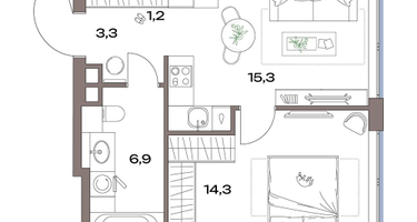 2-к. квартира, 41&nbsp;м²