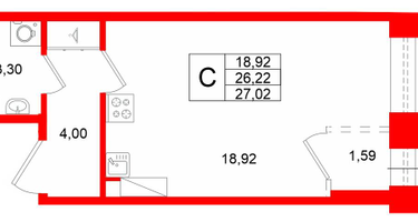 Студия, 26&nbsp;м²
