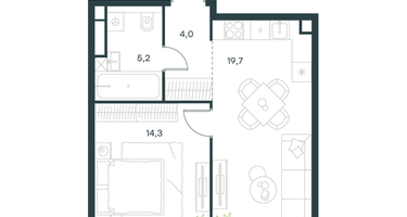 1-к. квартира, 43 м²