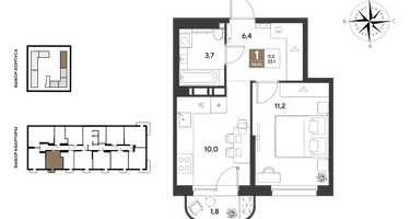 1-к. квартира, 33 м²