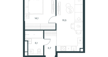1-к. квартира, 42&nbsp;м²