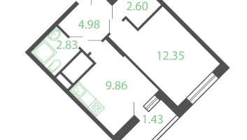 1-к. квартира, 35&nbsp;м²