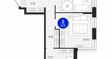 2-к. квартира, 70 м²