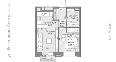 2-к. квартира, 36 м²