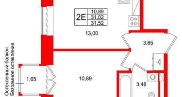 1-к. квартира, 31&nbsp;м²