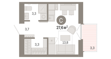 Студия, 27&nbsp;м²