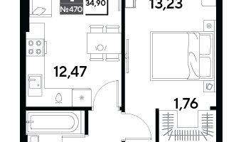 1-к. квартира, 34&nbsp;м²