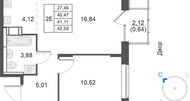 2-к. квартира, 41 м²