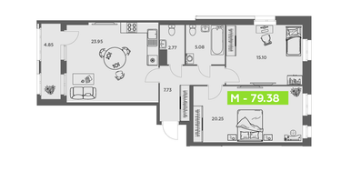 Студия, 79&nbsp;м²