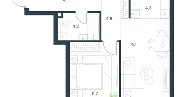 2-к. квартира, 47 м²