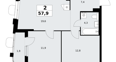 2-к. квартира, 57 м²