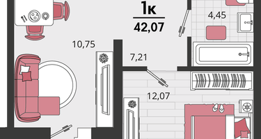 2-к. квартира, 42&nbsp;м²