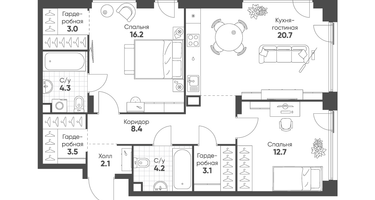 2-к. квартира, 78&nbsp;м²