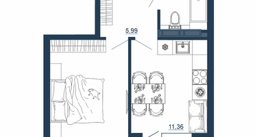 1-к. квартира, 40&nbsp;м²