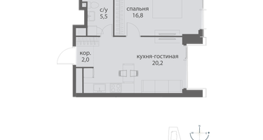 1-к. квартира, 44&nbsp;м²
