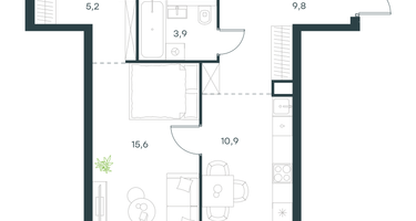 1-к. квартира, 45&nbsp;м²