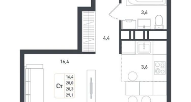 Студия, 28 м²