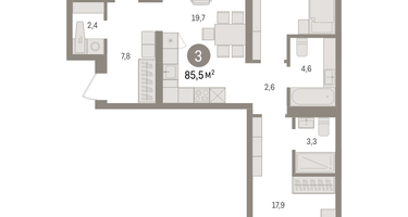 3-к. квартира, 85 м²