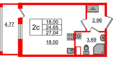 Студия, 24&nbsp;м²