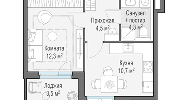 1-к. квартира, 33&nbsp;м²