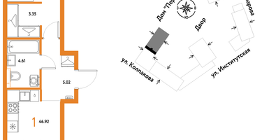 1-к. квартира, 46&nbsp;м²