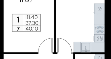 1-к. квартира, 40 м²