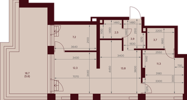 1-к. квартира, 57&nbsp;м²