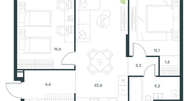 2-к. квартира, 66 м²