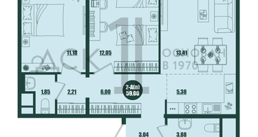 2-к. квартира, 59&nbsp;м²