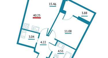 1-к. квартира, 40&nbsp;м²