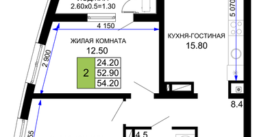 2-к. квартира, 54&nbsp;м²