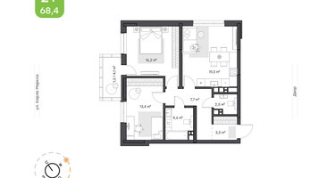 2-к. квартира, 68&nbsp;м²