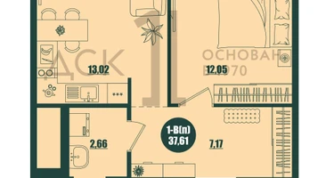 1-к. квартира, 37 м²