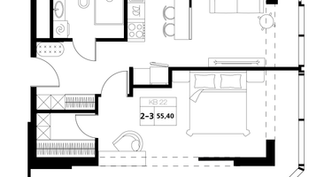 2-к. квартира, 55&nbsp;м²